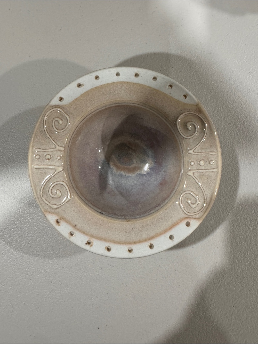 Handcrafted Ceramic Jewelry Bowl in Beige and Gray